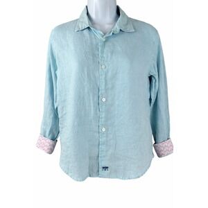 Pink House Mustique Nautica Button Down Shirt Mens Large Light Blue Palm Cuff